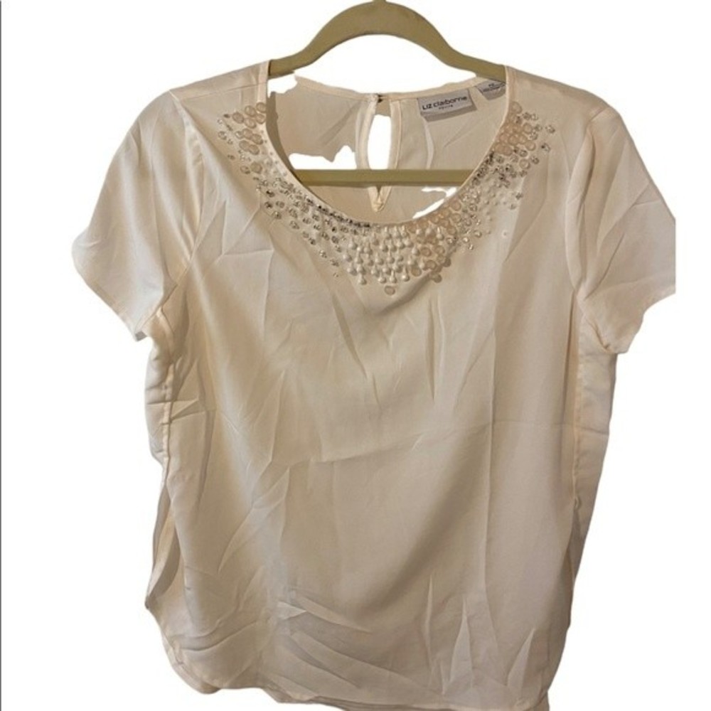 Liz Claiborne White beaded top Size PS